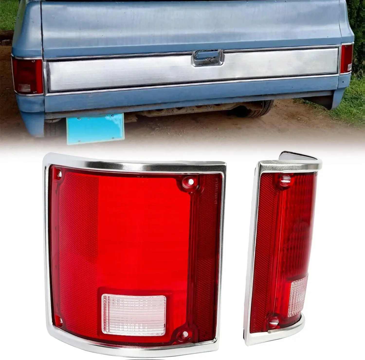 HECASA Pair Durable Plastic Rear Tail Light Lenses - Direct Vehicle-Specific Replacement Rear Lights, Weather Resistant, Left/Right Fit for 1973-1991 Chevrolet Blazer, Suburban, Jimmy, Replaces 5968330, 5968329, GM2801122, GM2800122, mo-572