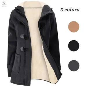 Women’s winter jacket Sherpa-lined jacket Women’s luggage tag-clip hooded wool jacket Long sleeves FitGARMENTARY