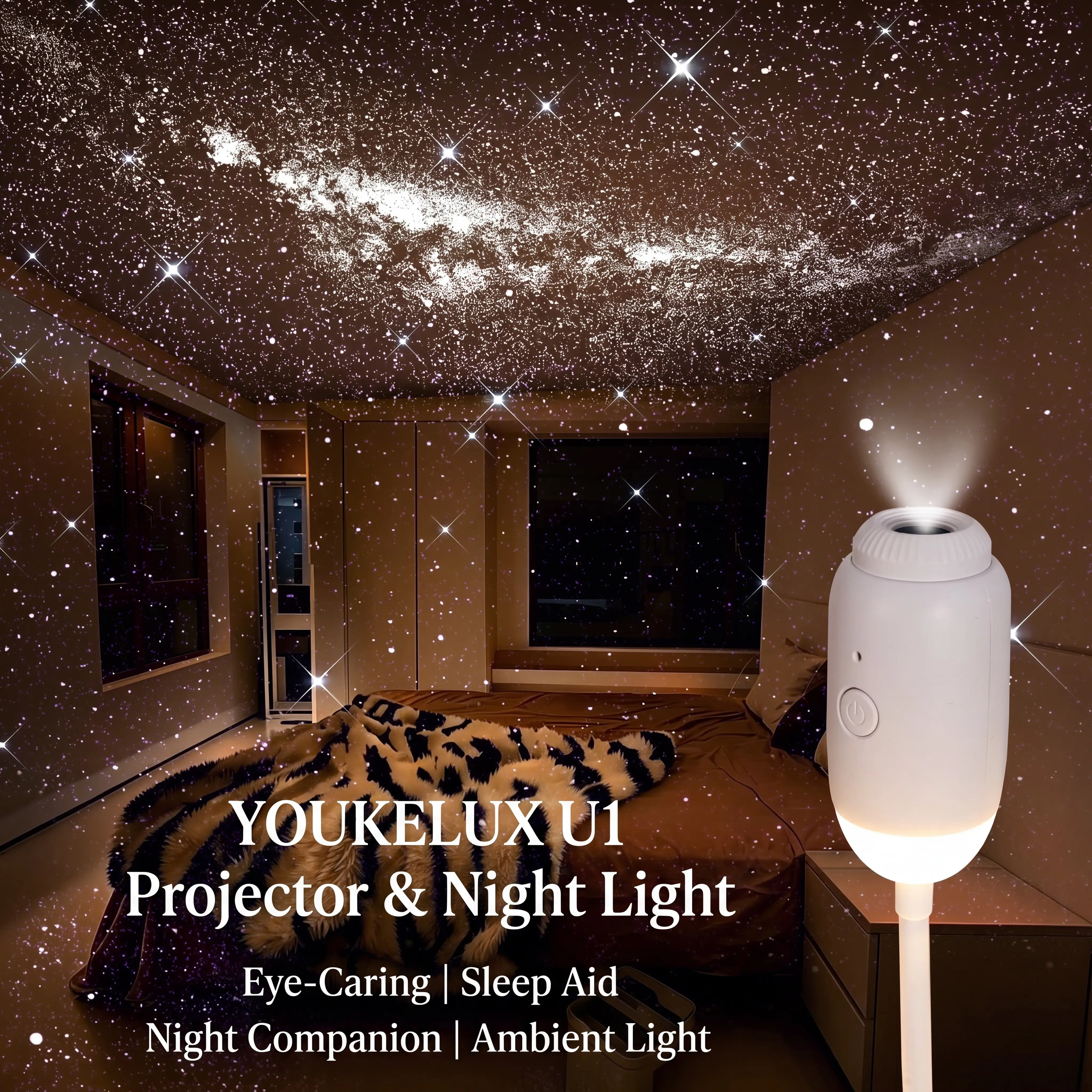 YOUKELUX USB Plug-In Star Projector with 4 Films,Night Light with Brightness Control&Auto Timer,Galaxy Projector Sleep Companion for Kids
