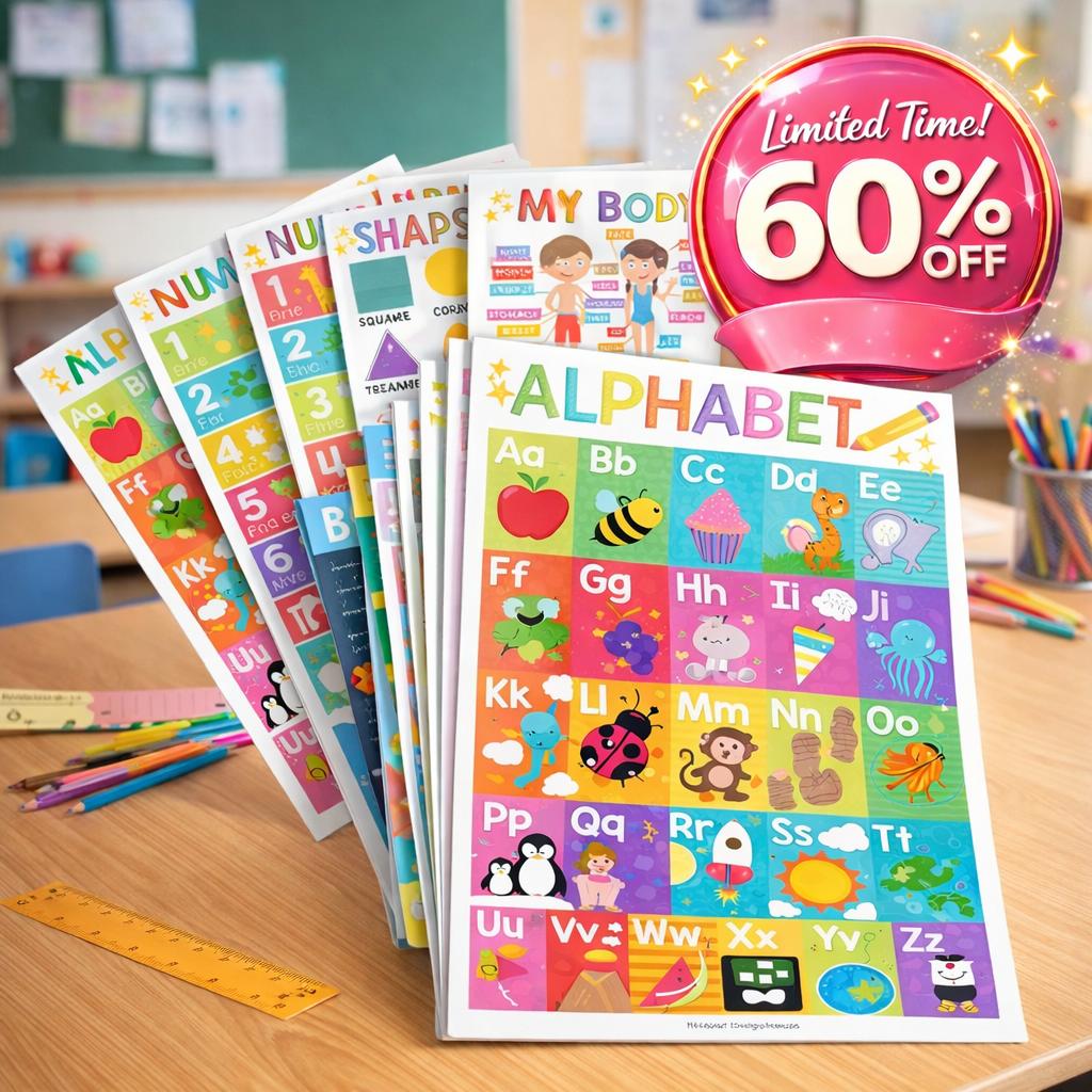 Colorful Educational Posters Set of 16 Classroom Supplies Charts Kindergarten Learning Laminated