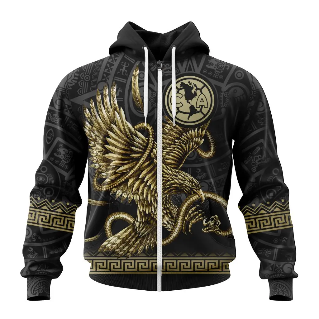 LIGA MX Club America Special Black And Gold Design With Mexican Eagle ST2301 Hoodie Zip
