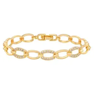 Elegant Gold Color Link Bracelet with Sparkling Rhinestones for Women's Fashion Accessory