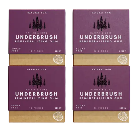 BERRY UNDERBRUSH Remineralizing Chewing Gum with Nano-Hydroxyapatite for Teeth and Gum Protection - 30 DAY SUPPLY Sweet Natural