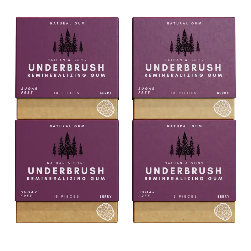 BERRY UNDERBRUSH Remineralizing Chewing Gum with Nano-Hydroxyapatite for Teeth and Gum Protection - 30 DAY SUPPLY Sweet Natural