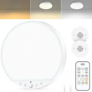 [New deal] - Rechargeable 6W Motion Sensor Ceiling Light Indoor, No Wiring & Magnetic Stick-On, Remote Control for Color & Brightness, Battery Operated Light for Shower, Closet, Bathroom, Pantry, Hallway, 1-Pack