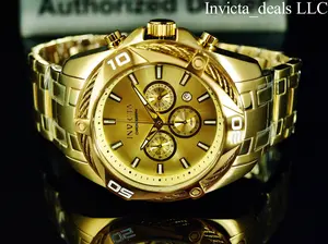 Invicta 50mm Men's BOLT Chronograph GOLD DIAL Gold Tone Stainless Steel Watch