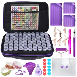 Diamond Painting Storage Box + Tool Kit 60 Slots Portable Storage Tote with DIY Tools Art Craft Bead Box Mosaic Cross Stitch Accessories