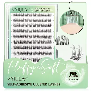 Self-Adhesive Lash Cluster, Pre-Glued Clusters, Pop-On Faux Eyelashes, 3D Thin Band D Curl Natural Look Lahses, Easy to Apply, Reusable 0.05mm Eyelash Extensions (Green Charm-D-0.05-10-16mix)