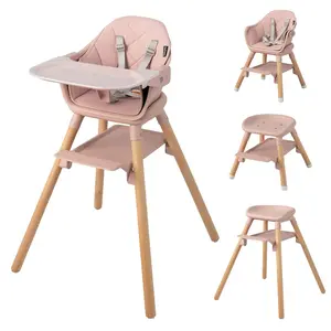Costzon Baby High Chair, 6 in 1 Convertible Wooden High Chair for Babies & Toddlers with Adjustable Legs,, Safety Harness & Waterproof PU Cushion