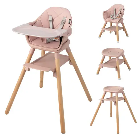 Costzon 6-in-1 Convertible Wooden Highchair – Infant-Safe, Child-Friendly Baby Furniture with Adjustable Legs, Safety Harness, Waterproof PU Cushion – Highchairs for Babies and Toddlers, Comfy Toddler Chairs, Easy Feed Chairs