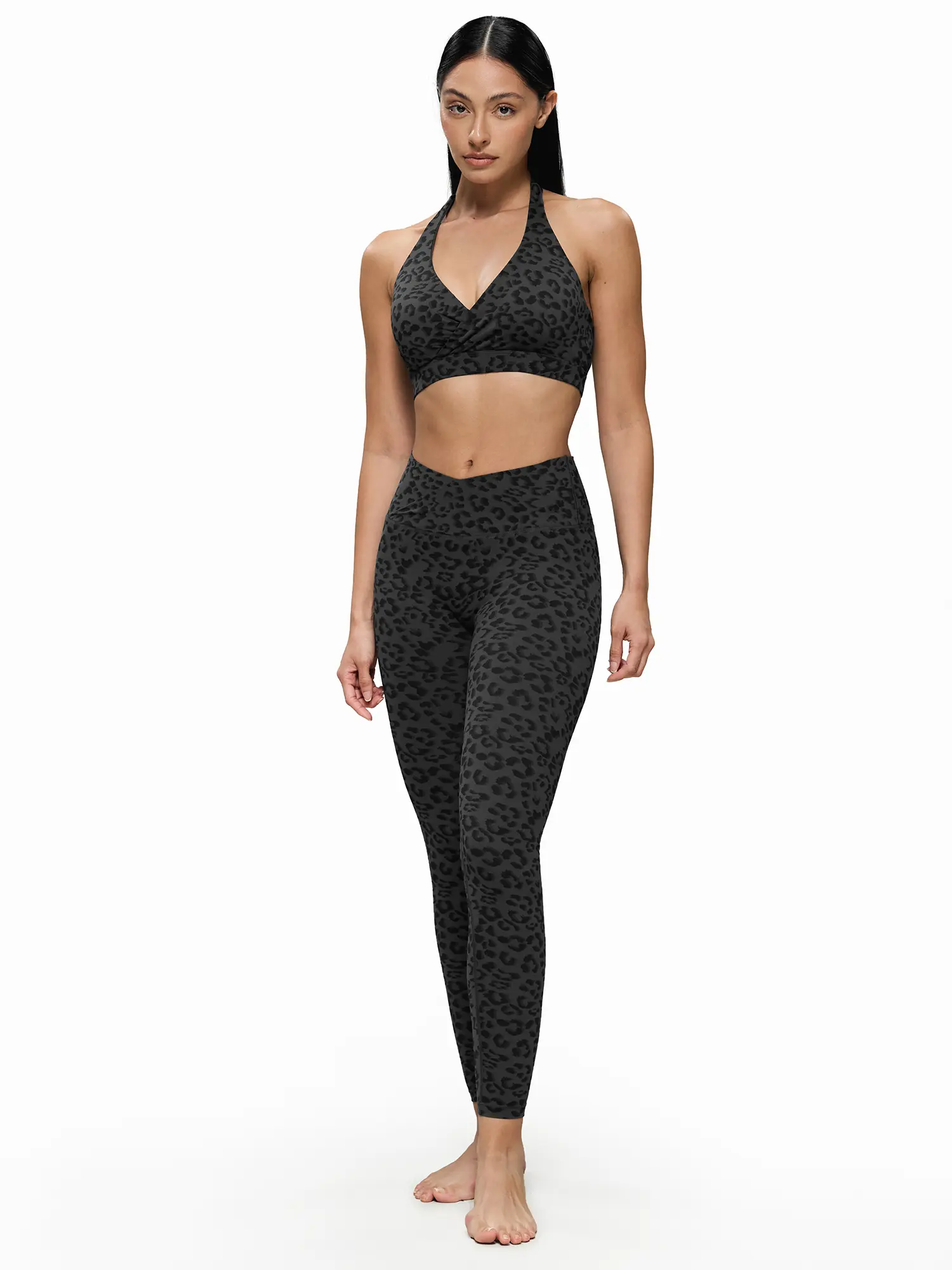 FDR X AOSSIO Women's 2-Piece Leopard Print Activewear Set, High-Waist Crossover Shorts, V-Neck Sports Bra for Yoga & Workout tracksuit Seamless Leggings athletic sleeveless
