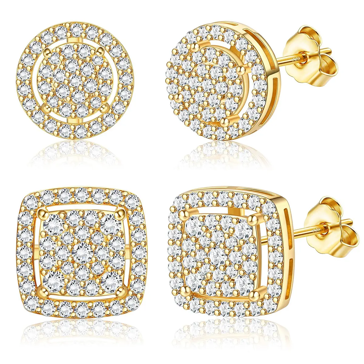 Men's Earrings 14K Gold/Silver Earrings for Men Women Iced Out Square Earrings Mens Stud Earrings Set Men's Earrings 14K Gold/Silver Earrings for Men Women Iced Out Square Earrings Mens Stud Earrings Set