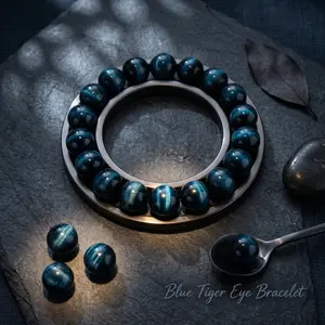 Premium Blue Tiger Eye Bracelet | 12mm Natural Beads, Grounding & Confidence Stone