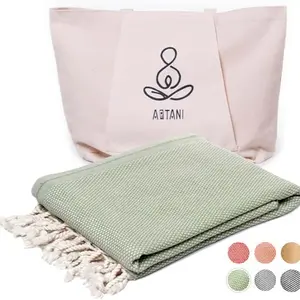 Green Turkish Beach Towel - Oversized 100% Cotton, Sand Free Lightweight Quick-Dry Peshtemal Towel for Travel, Bath, Camping, Yoga and Pool (69x35 Inches)