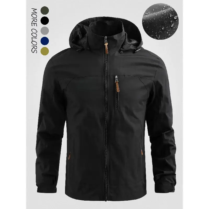 Men's Letter Embroidery Zip Up Hooded Jacket, Casual Regular Fit Waterproof Coat for Daily Outdoor, Fall Outfits 2024, Jackets for Men, Men Clothing for Fall Tops