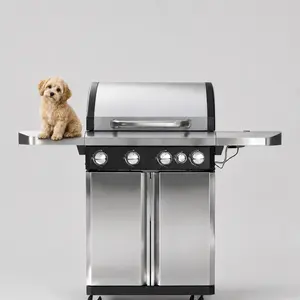 SK OVEN 4+1 Burner Portable Stainless Steel Grill Stove, Patio BBQ with Side Burner, Porcelain-Enameled Cast Iron Grates, 50000 BTU, 570 Sq. In. Cooking Area, Electronic Ignition for Outdoor Backyard Use