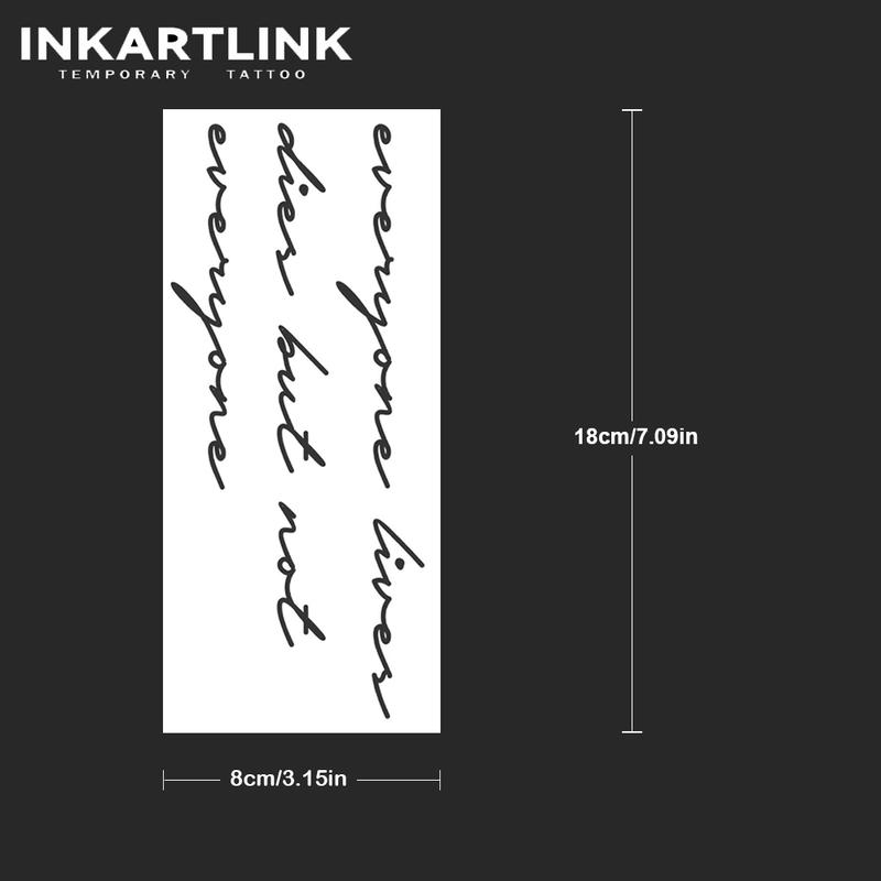 INKARTLINK Tattoo Tech, 2 Sheets Semi-Permanent Temporary Tattoos ,Artistic Lettering,Adult Art Design,Lasts 1-2 Weeks, Waterproof, Realistic Look, No Adhesive, No Reflection,For Man And Woman,Ideal for Swimming, Party