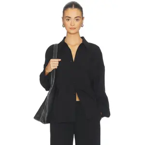 EB Denim Adeline Button Down Shirt in Black Linen
