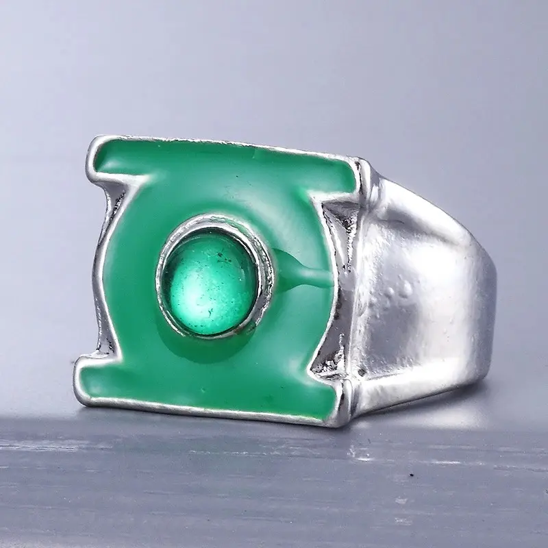 Fashion Superhero Green Lantern Ring Silver Plated Charm Jewelry For Men Replica Men Gifts