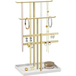 Stand Holder Organizer: 14.5" Sturdy Hanger for 80 Pcs Jewelry, Gift for Women, Gold Jewlery Tower for Necklace, Earring, Bracelet