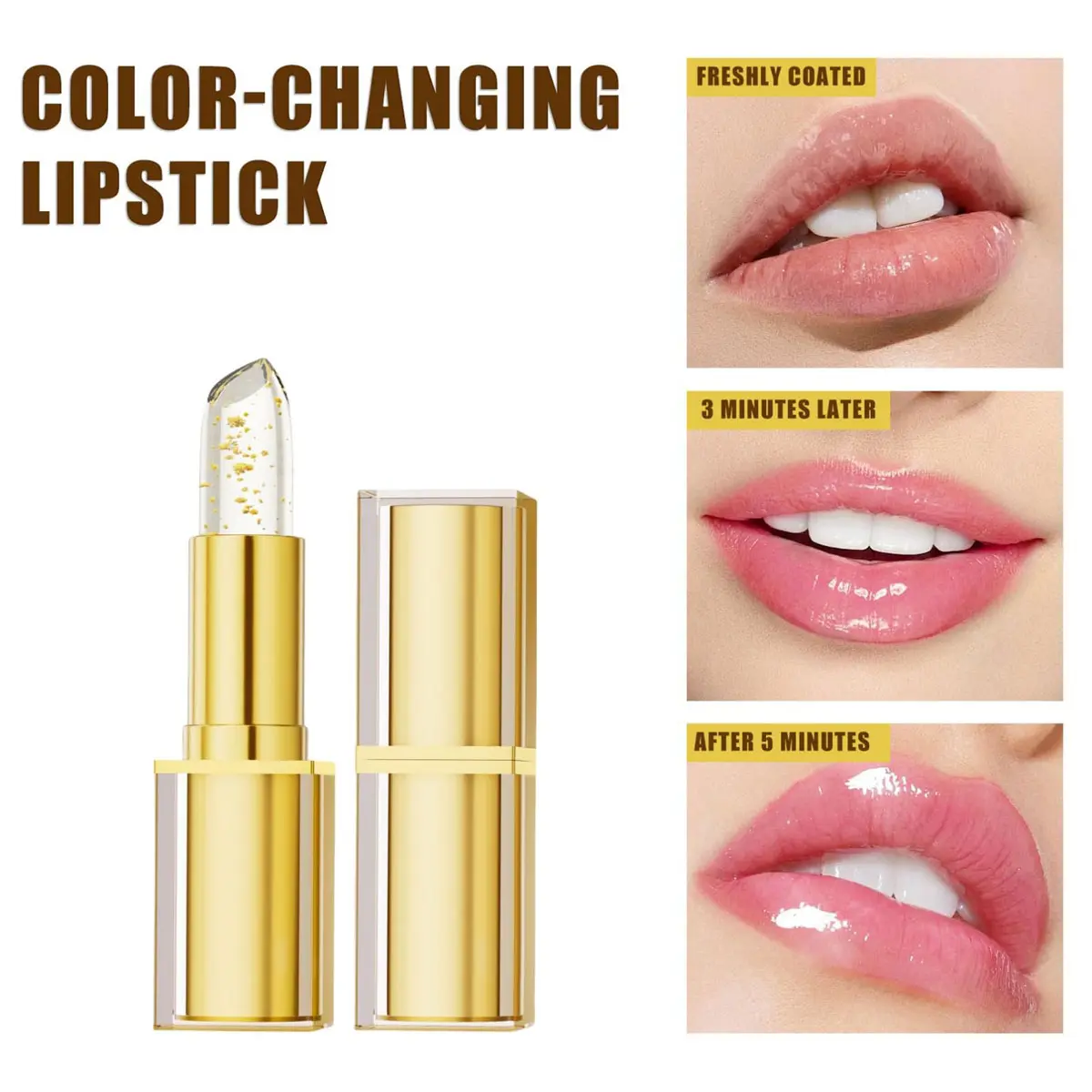 Gold Foil Color Changing Lipstick, Hydrating PH Lip Balm Moisturizer for a Nourishing Glass Finish, Non-Greasy Lipgloss Makeup, Cosmetic