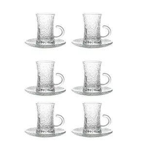 Mini Beer Mugs for Party (Set of 6), Glass Tea Cups and Saucers, Mini Mug Shot Glasses with Handles Clear Reusable Tasting Glasses for Drinking Festival Party Barbecue Wedding, Drinkware