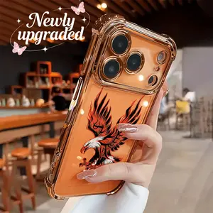 Creative new upgrade - mysterious eagle pattern - new electroplated transparent TPU airbag shock-proof phone case. Suitable for iPhone 17 Pro Max, 16, 15, 14, 13, 12, 11. Simple and fashionable shock-proof soft case for protection. Unique creative protect