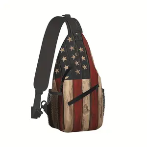 [Made in US] Crossbody Chest Bag Hiking Backpack Vintage American Flag Shoulder Bag Folding Large Capacity Fashion Durable with Zip for iPad Books Clothes Cameras