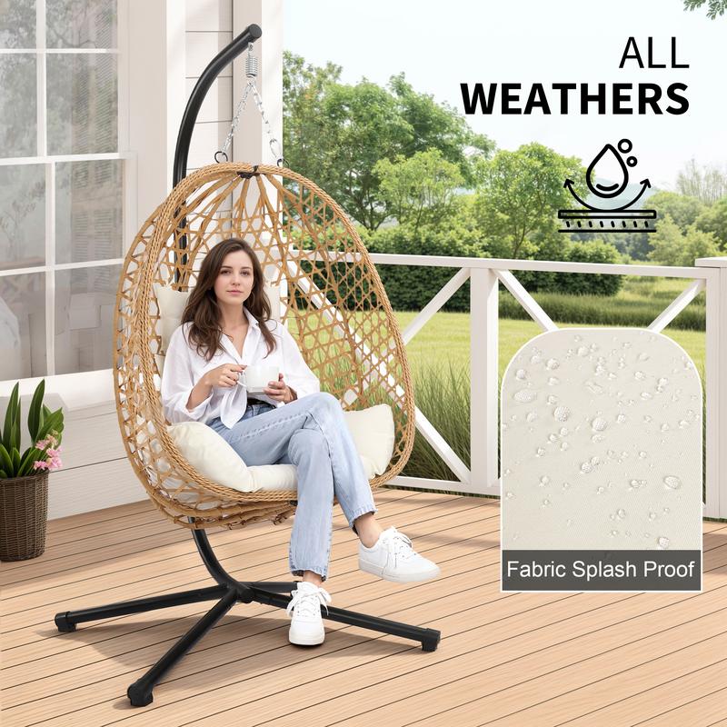 [dealsforyoudays] Single Patio Swing Egg Chair with Cushion, Indoor Outdoor Wicker Swing Chair, Patio Balcony Lounge Chair with Stand, Comfortable Hammock Chair for Garden  capable of supporting 358LB-Christmas Gifts.