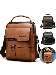 Vintage Style Men's Crossbody Shoulder Bag, Fashion Business Handbag, Adjustable Strap, Multiple Pockets, Classic Design, Daily Use, Work, Travel, Father's Day Gift, Zippered Sling Bag