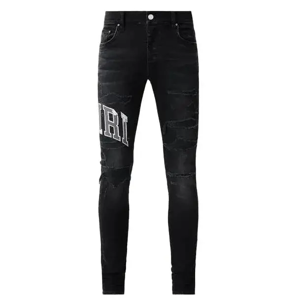 1216869 Amiri Varsity Logo Jeans Black