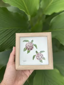 Shellmates – Handmade 5x5 Shadow Box with Watercolor Turtles & Seashells