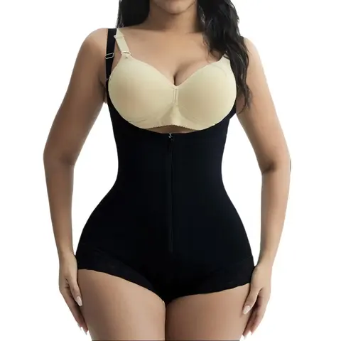 GQF Women's Colombian Faja Body Shaper 7200B - Basic High-Neck Compression Bodysuit with Tummy Pouch, Butt Lifter Underwear for Shapewear, Flat Tummy Vibe, Shaping Sculpting