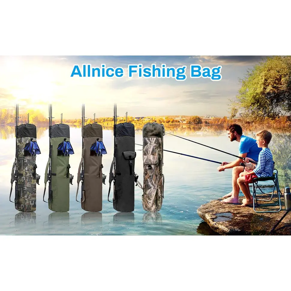 Durable Canvas Fishing Rod & Reel Organizer Bag Travel Carry Case Bag-  Holds 5 Poles & Tackle - TikTok Shop