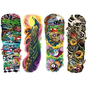 4 Color Peacock Skull Flower Temporary Tattoos Set, Waterproof Realistic Body Art Stickers for Men & Women, Fun and Creative Body Decor