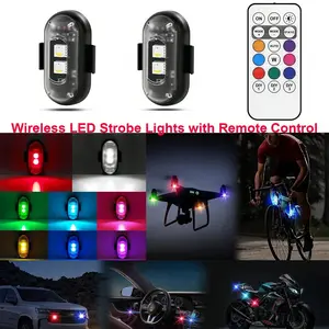 Wireless LED Flashing Lights Set, Remote Control, 8 Colors, USB Rechargeable, Waterproof Shockproof, Emergency Warning Light for Car Motorcycle Drone Plane Bike, Rechargeable Bicycle Light