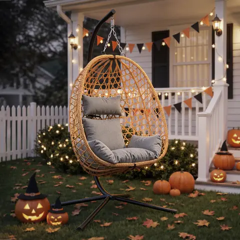 Egg Patio Swing Chair – Wicker Design, Perfect for Indoor and Outdoor Use, Supports Up to 350LB, Includes Cushion for Extra Comfort