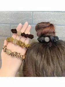 Women's Leopard Print Hair Accessories Set, High-Quality Water Drill Design, Durable Rubber Bands & Elasticity, Perfect Gift for Her