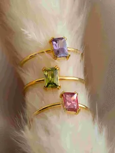3 Pcs Rectangle Design Ring Set Stackable Design Synthetic Gemstone Rings for Women & Girls Delicate Jewelry, Versatile All-Season Accessory, Stylish Accessory Wedding Jewelry