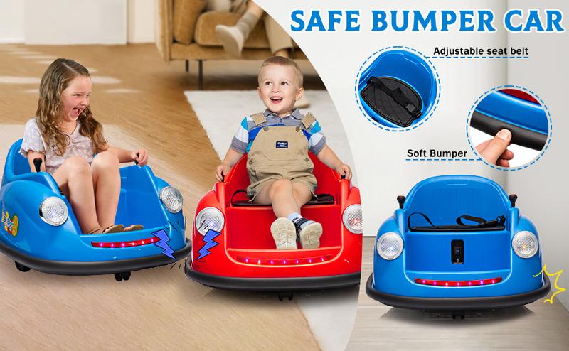 【GARVEE】Ride On Electric Bumper Car for Toddlers and Youngsters, 12V Battery Powered with Parent Remote Control, LED Lights, 2-Speed Modes, 360° Spin Feature, ASTM Certified for Safety