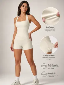 AIRILa Naked Feeling Yoga Set - Racerback Tank Top & High Waist Biker Shorts with Pockets, Tummy Control Cross Waist Workout Outfits, Buttery Soft Gym Clothes for Women