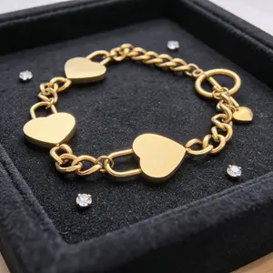 Gold Heart Thick Chain Bracelet, Suitable for Daily Wear, A Girl with Slender Wrists Valentine's Day Gift TikTokMadeMeBuyIt