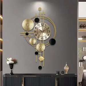 Metal Wall Clock Decorative 3D Metal Wall Art Clock For Living Room Bedroom Creative Modern Big Wall Clock Decor With Silent No-Ticking 30.7 X 17.7 Inch