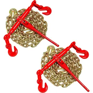 Chain Binder Kit 5/16in -3/8in Grade 70 and 5/16"x10ft Chains Includes Ratchet Load Binders lbs Working Strength (2) Binders and (2) G70 5/16in Chains for Industrial Agricultural Towing Applications