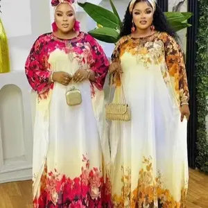 Bubu Robe Abaya 3 pieces - Elegant Floral Print Maxi Dress with Long Sleeves and Elegant Design for Special Occasions