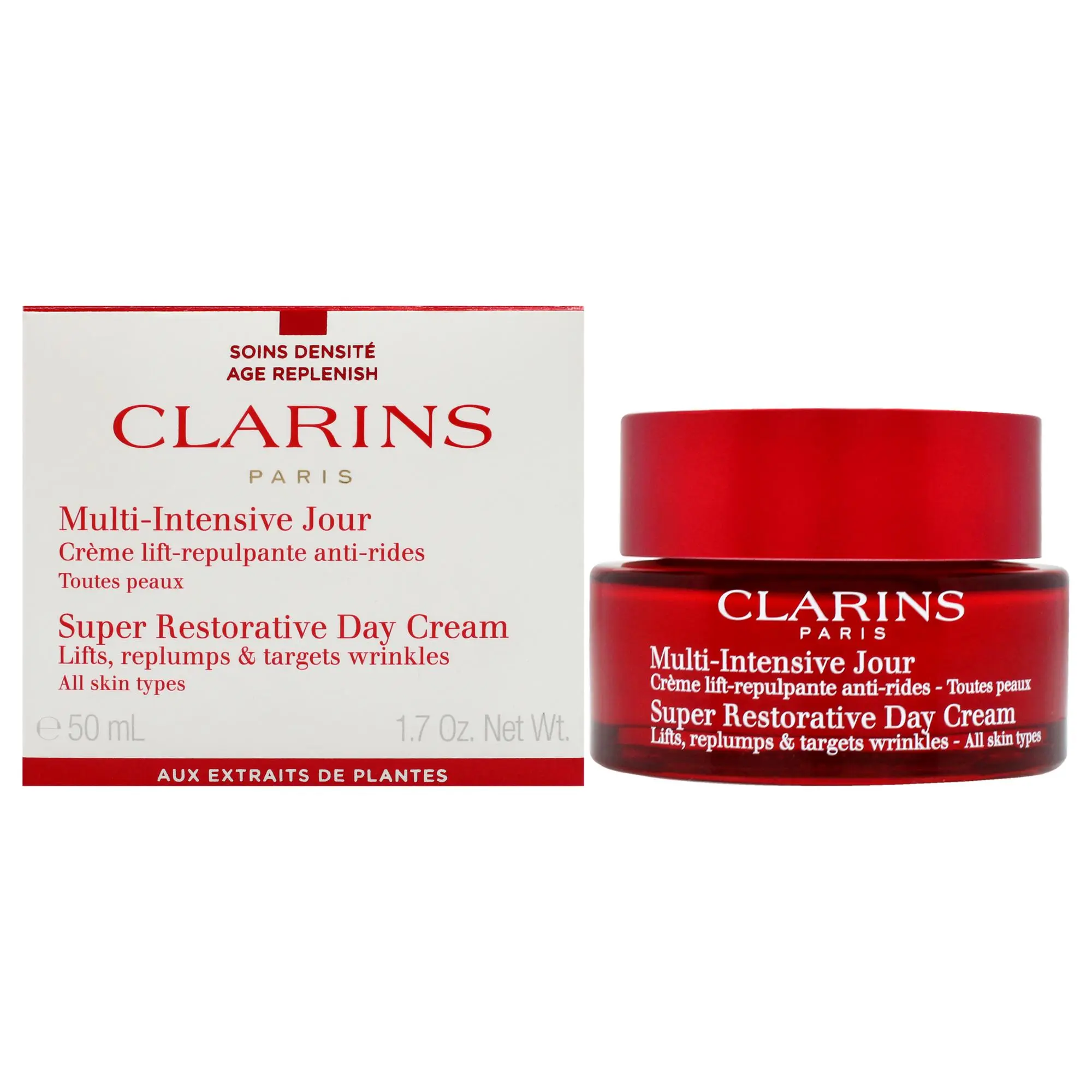 Clarins Super Restorative Day Cream, Unisex Plant-Based Moisturizer for Daily Skin Repair - 1.7 oz (50ml) Cream