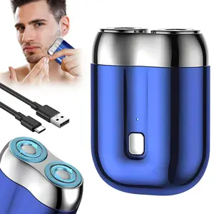 USB Rechargeable Portable Electric Shaver for Men Features a Rotary Design with Stainless Steel Blades for a Smooth Shave. Its Compact Pocket-Sized Design Makes It Suitable for Home, Office, Car, Travel, And As a Business Gift Cordless
