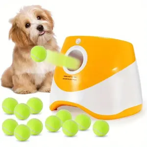 Automatic Dog Ball Thrower Launcher with 12 PCS Tennis Balls, Thrower Distance 10-30ft, Interactive Dog Fetch Machine Toy for Small Dogs (Yellow dog ball launcher)