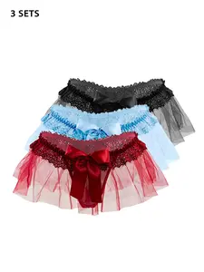 Valentine's Day special edition Single piece women's sexy underwear with mesh fabric cute and playful bow women's underwear, with transparent mesh lace edges, low waist and low elasticity, a must-have for Valentine's Day privacy thong girl party pantyhose