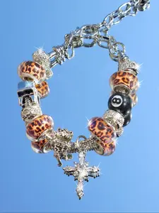 Women's Adjustable Bracelet Set, Stackable Bracelet with Pool Ball, Star, Cross Charms, Leopard Print, Time Charms, Perfect Gift for Moms and Valentine's Day Adjustable Slider Bracelets